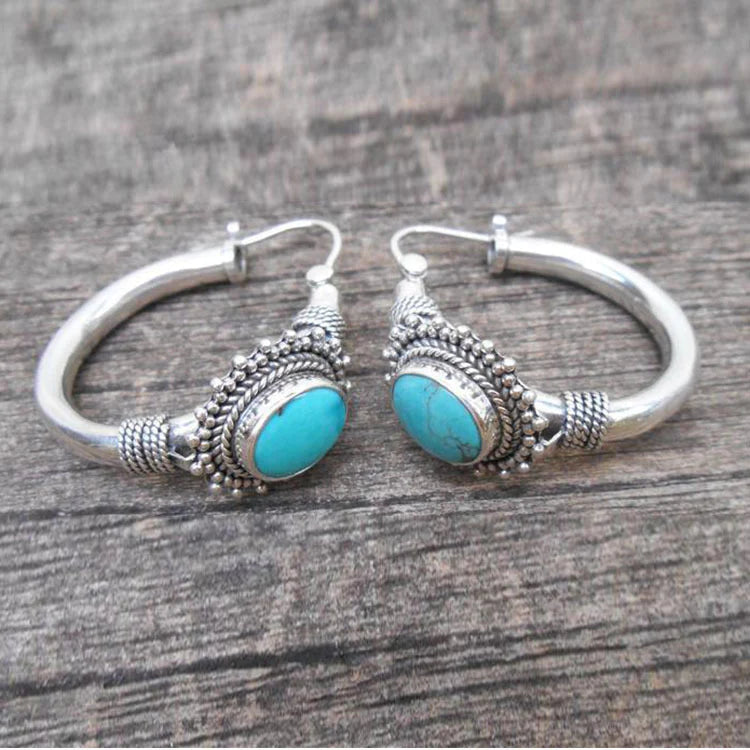 Pendientes Elegantes de Color plata Esterlina con Turquesa