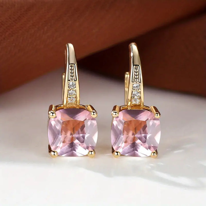 Pendientes de Aro de Piedra Mística Elegante en Color oro