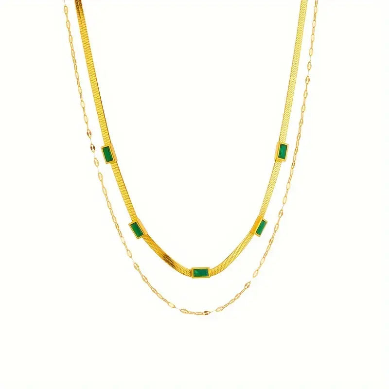 Collar Retro de Doble Capa Sorella Gem | Color oro