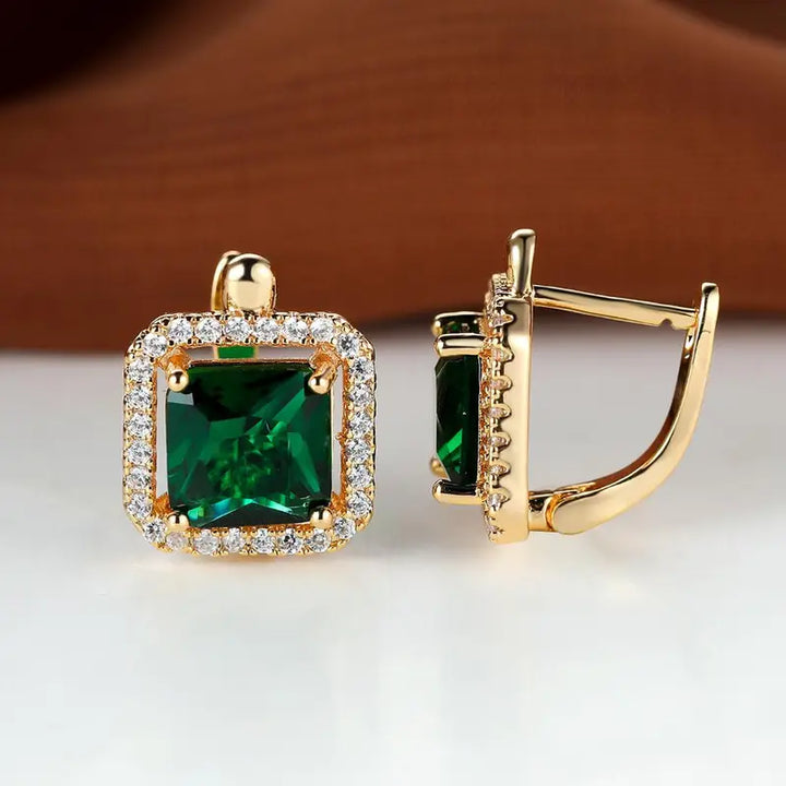 Pendientes de Zirconia Cuadrados Verde Color oro | Color oro