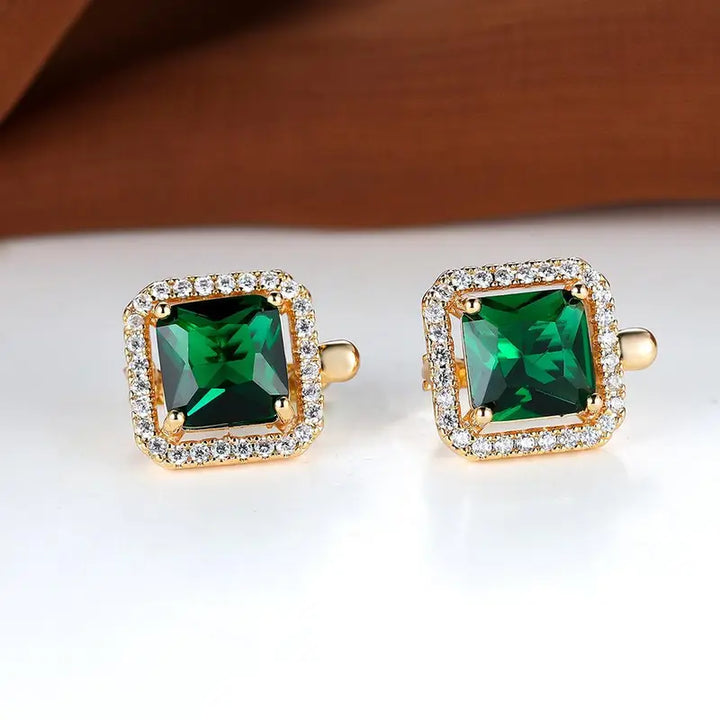 Pendientes de Zirconia Cuadrados Verde Color oro | Color oro