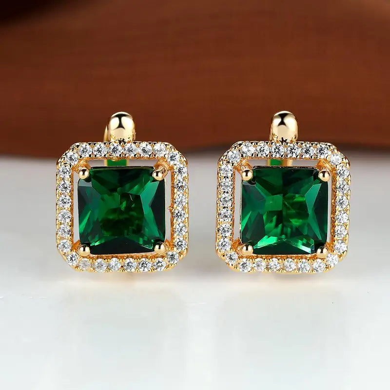 Pendientes de Zirconia Cuadrados Verde Color oro | Color oro