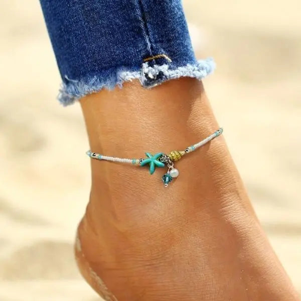 Pulsera de tobillo Estrella y Concha con Piedras Naturales