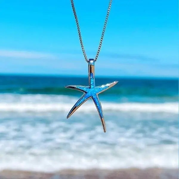 Colgante de Estrella de Mar de Ópalo Azul Color plata