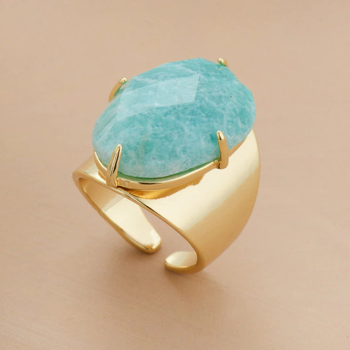 Anillo de Diosa Azul Amazonita Sofisticado