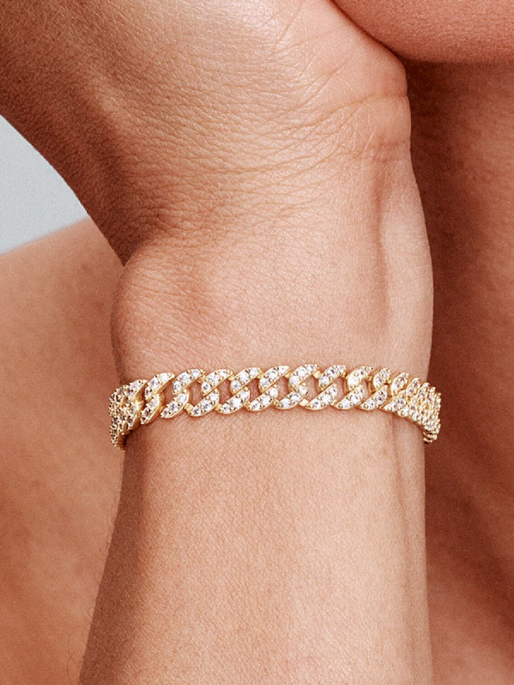 Pulsera Cubana de Color oro Pavé Atemporal