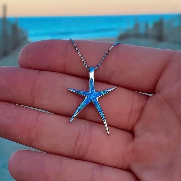 Colgante de Estrella de Mar de Ópalo Azul Color plata