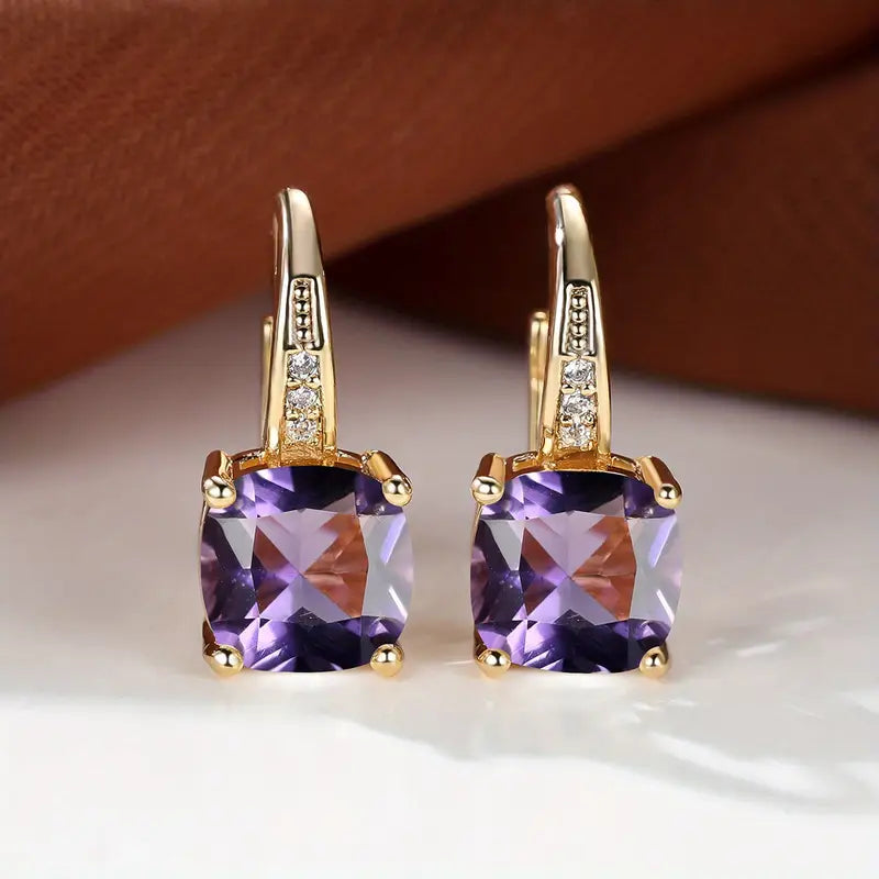Pendientes de Aro de Piedra Mística Elegante en Color oro