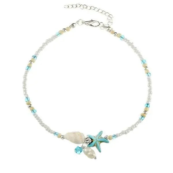 Pulsera de tobillo Estrella y Concha con Piedras Naturales