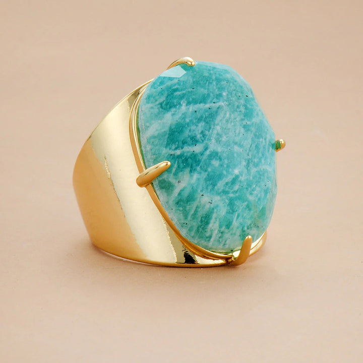 Anillo de Diosa Azul Amazonita Sofisticado