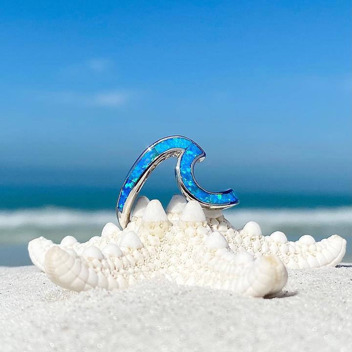 Anillo de Olas de Ópalo Azul Color plata
