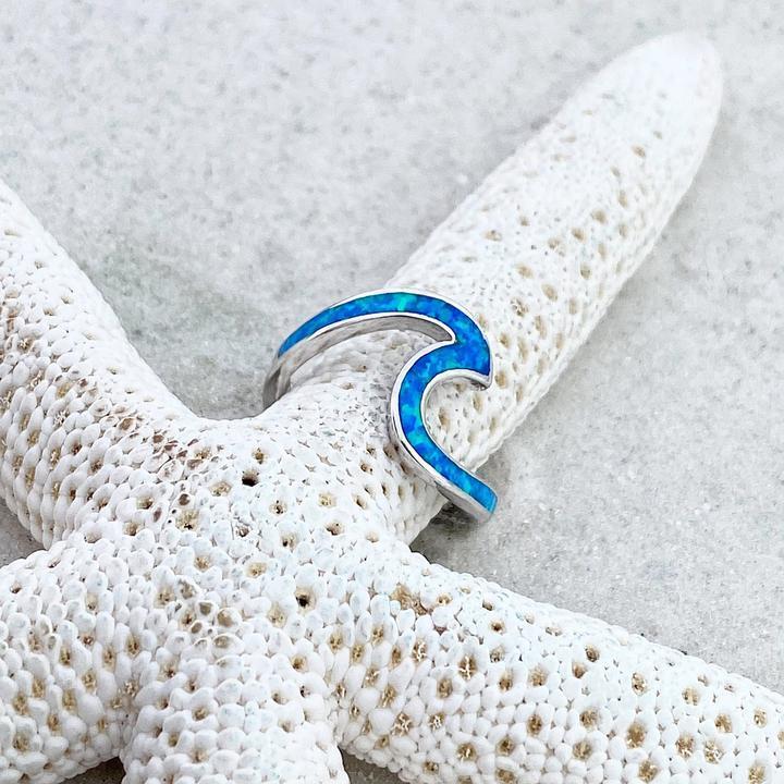 Anillo de Olas de Ópalo Azul Color plata