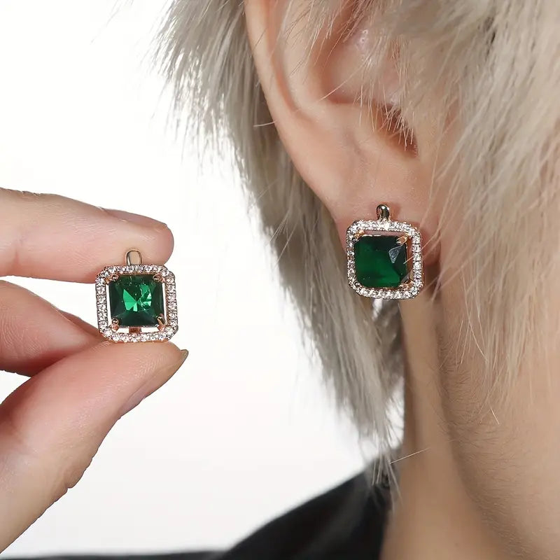 Pendientes de Zirconia Cuadrados Verde Color oro | Color oro