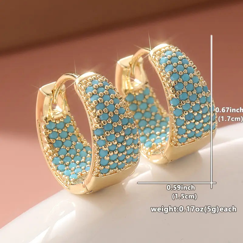 Pendientes de aro con cuentas de turquesa en tono color oro elegante