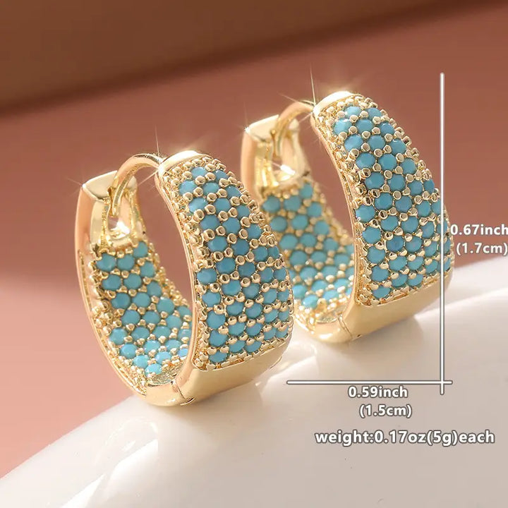 Pendientes de aro con cuentas de turquesa en tono color oro elegante