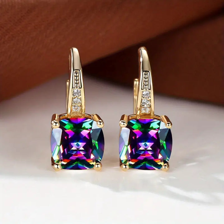 Pendientes de Aro de Piedra Mística Elegante en Color oro