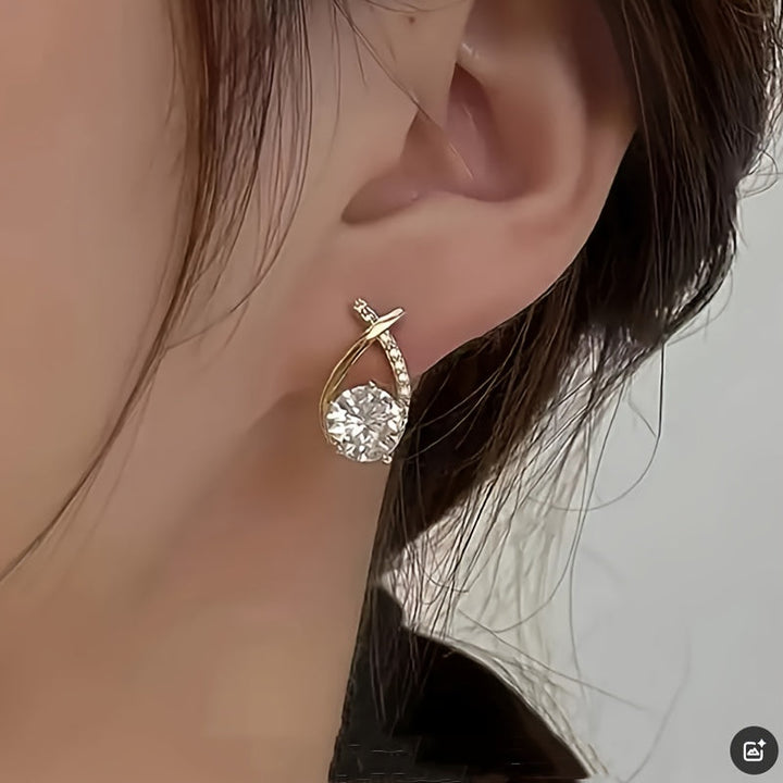 Pendientes de botón de circonita Cruz Color oro