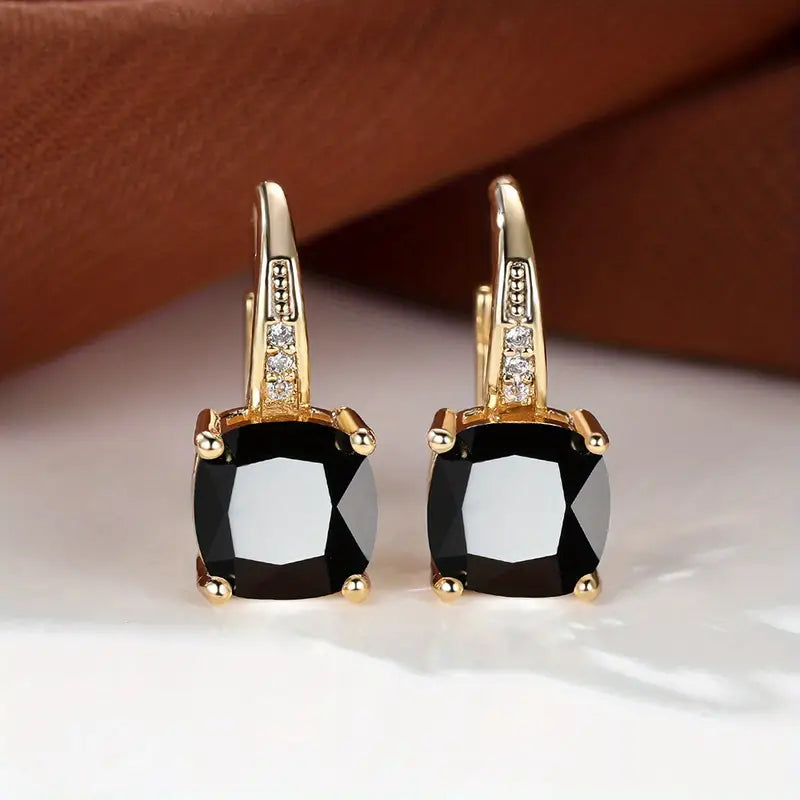Pendientes de Aro de Piedra Mística Elegante en Color oro