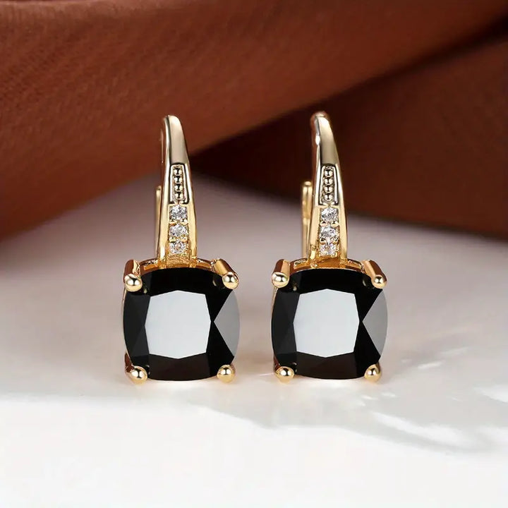Pendientes de Aro de Piedra Mística Elegante en Color oro