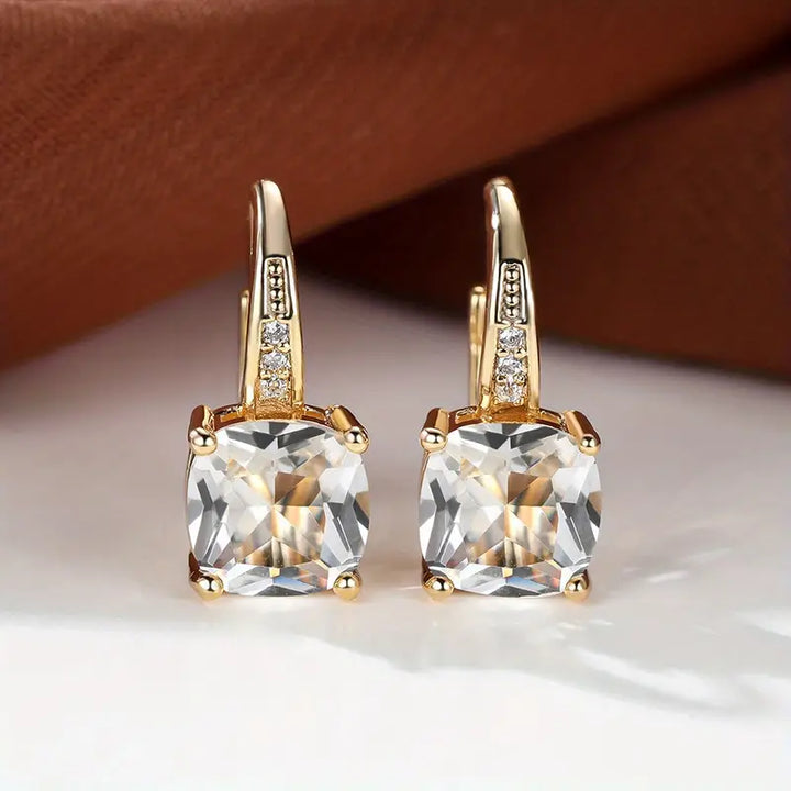 Pendientes de Aro de Piedra Mística Elegante en Color oro