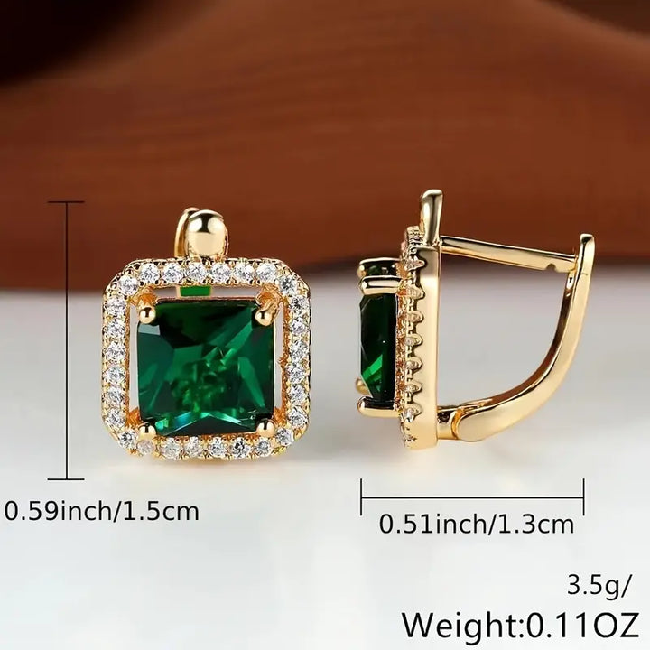 Pendientes de Zirconia Cuadrados Verde Color oro | Color oro