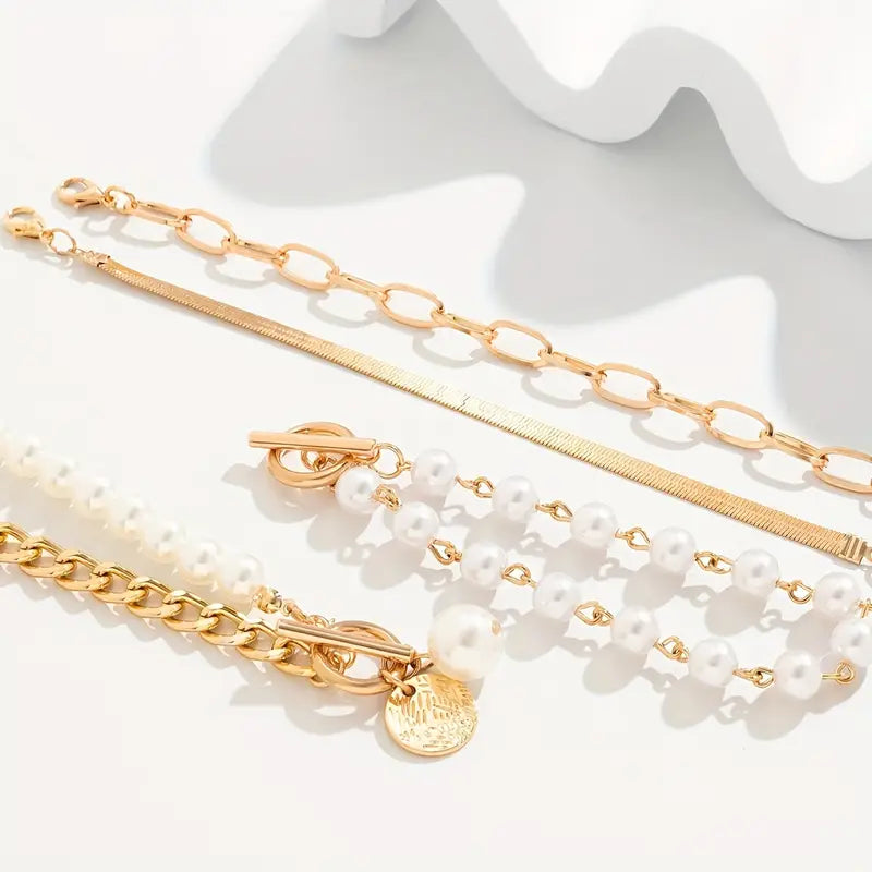 Conjunto de Pulseras Elegantes de 4 Piezas – Serpiente, y Eslabones