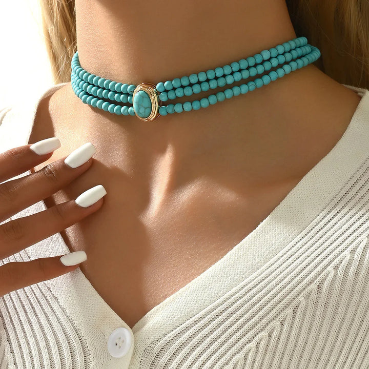 Collar de cuentas turquesas vintage elegante