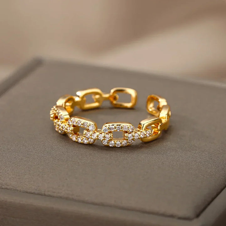 Anillo de Cristal con Cadena Color oro