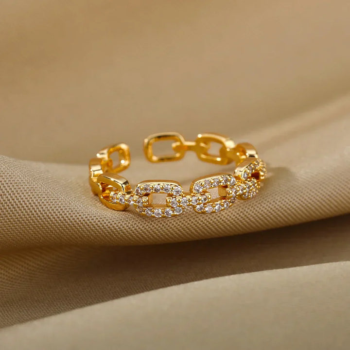 Anillo de Cristal con Cadena Color oro