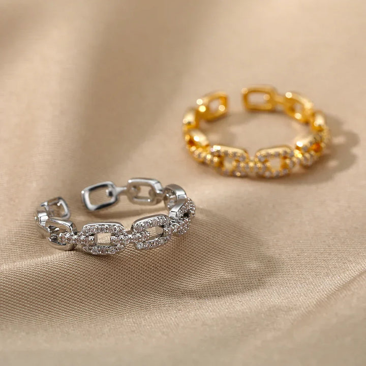 Anillo de Cristal con Cadena Color oro