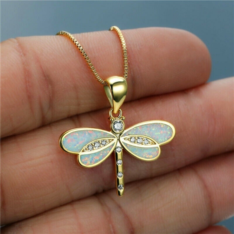Colgante de Libélula de Ópalo Azul Color oro Exigente