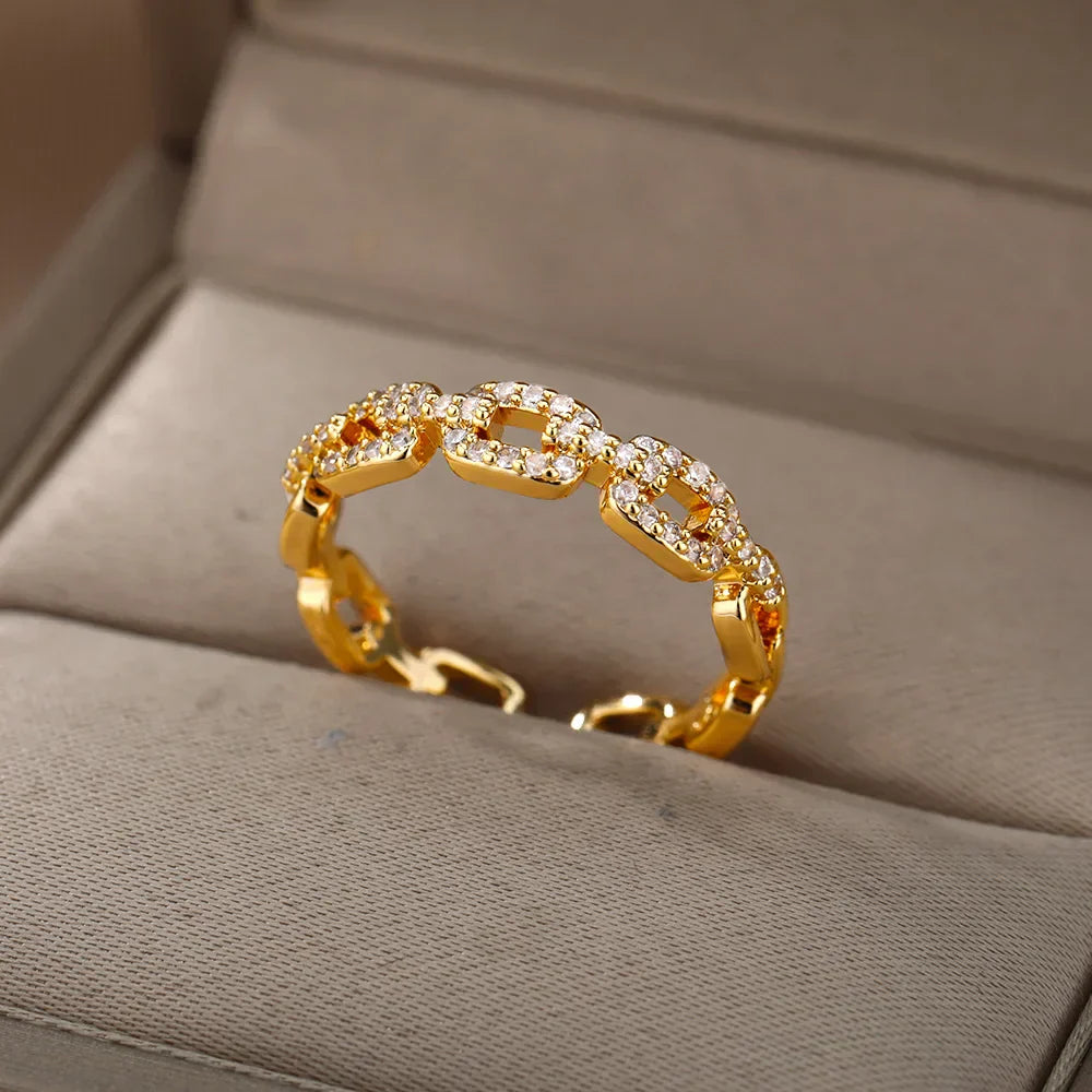 Anillo de Cristal con Cadena Color oro