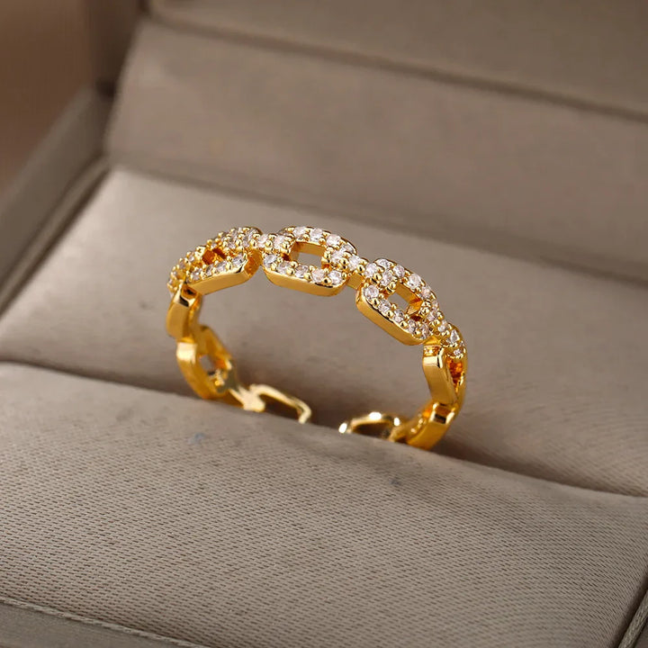 Anillo de Cristal con Cadena Color oro