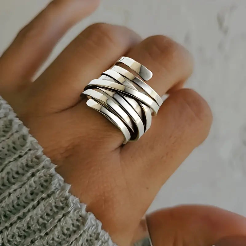 Anillo de Color plata Vintage Elegante