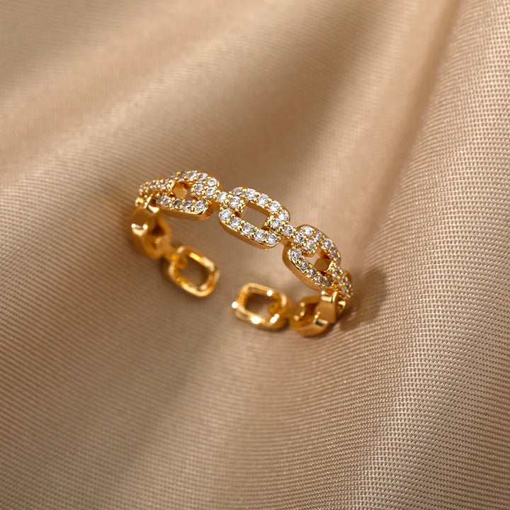 Anillo de Cristal con Cadena Color oro
