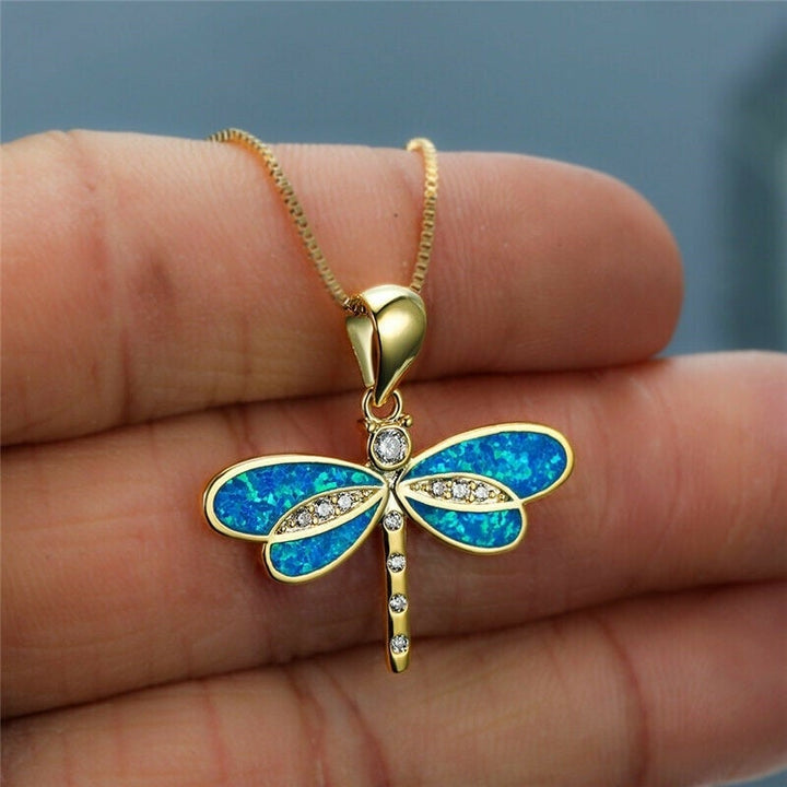 Colgante de Libélula de Ópalo Azul Color oro Exigente