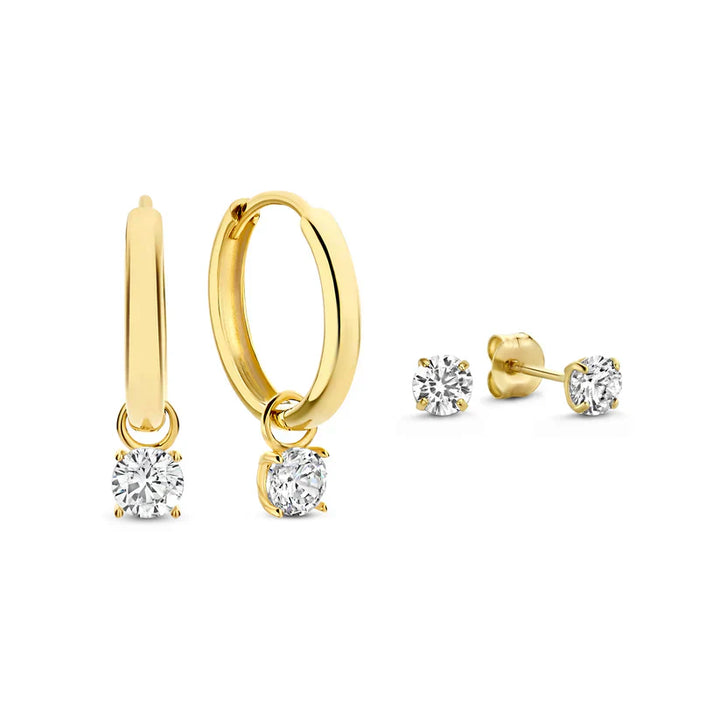 Conjunto de Pendientes de Piedra Color oro Larmes de Lune