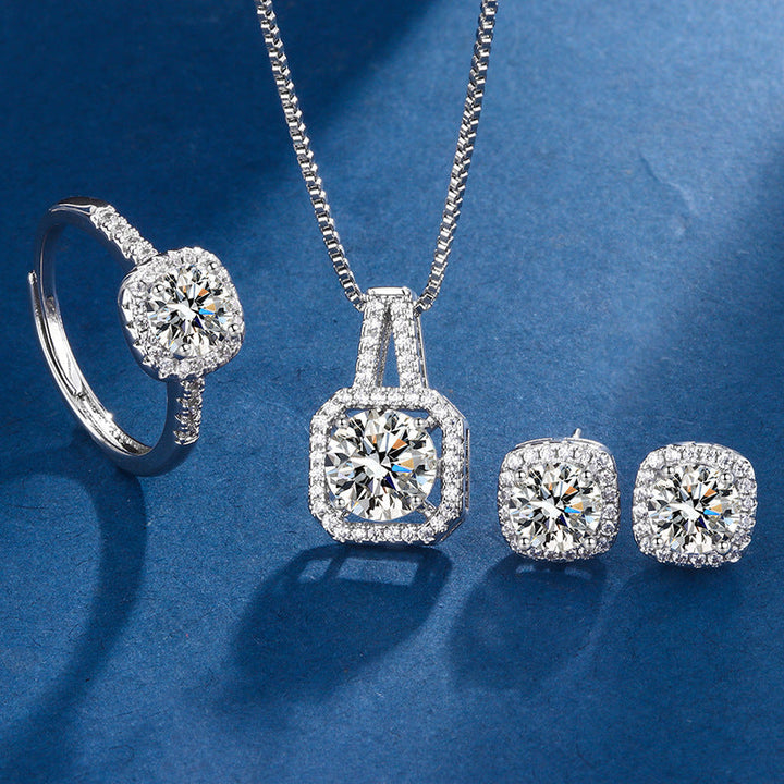 Conjunto de Joyería Exclusivo en Color oro Blanco Aria Cuadrado Brillante