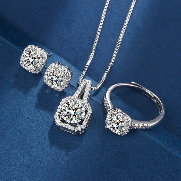 Conjunto de Joyería Exclusivo en Color oro Blanco Aria Cuadrado Brillante