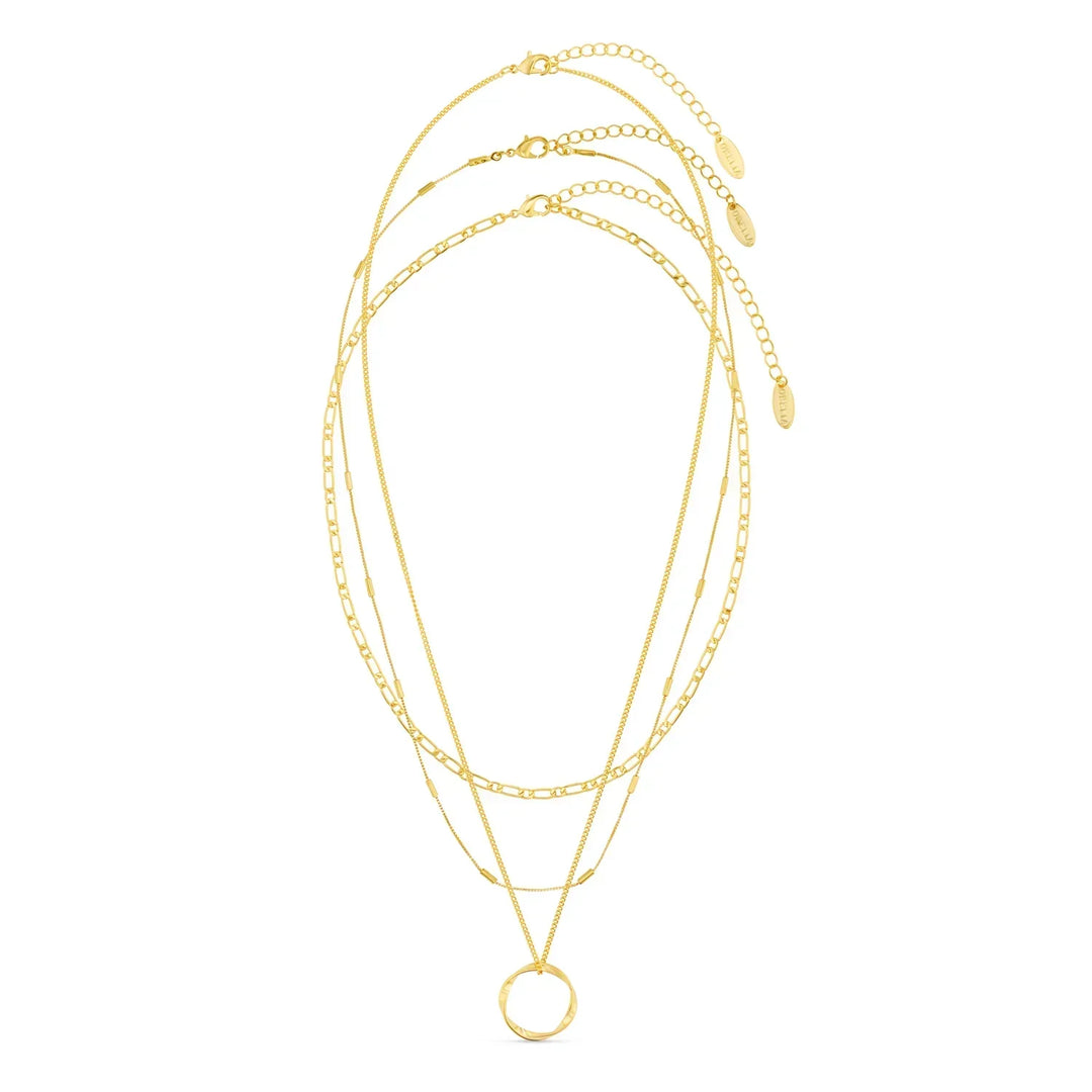 Collar de Color oro de Tres Filas con Círculo Abierto Chic
