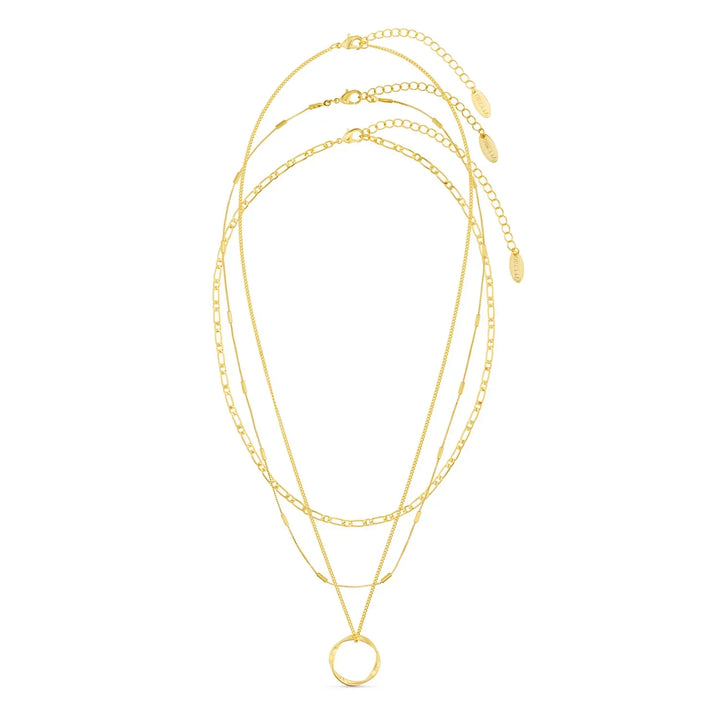 Collar de Color oro de Tres Filas con Círculo Abierto Chic