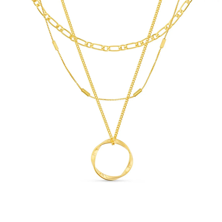 Collar de Color oro de Tres Filas con Círculo Abierto Chic