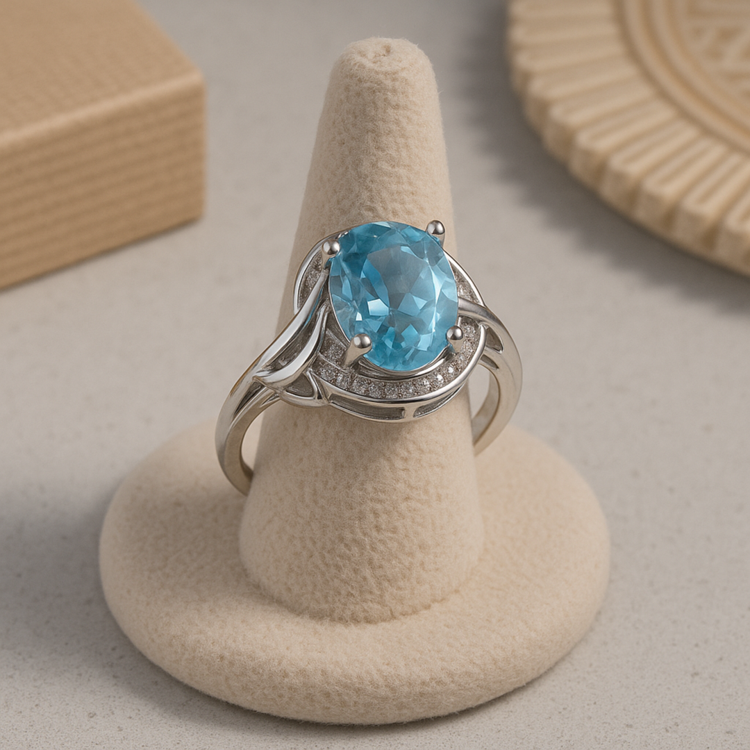 Anillo de Plata con Cristal Azul
