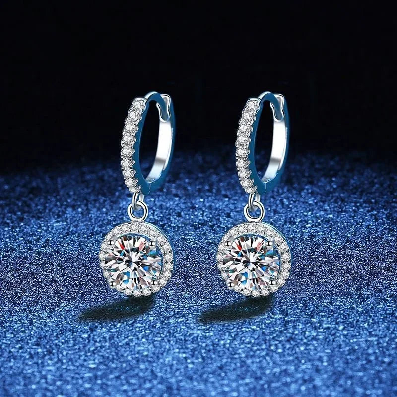 Pendientes de Moissanita de 1 Quilate en Color plata de Ley