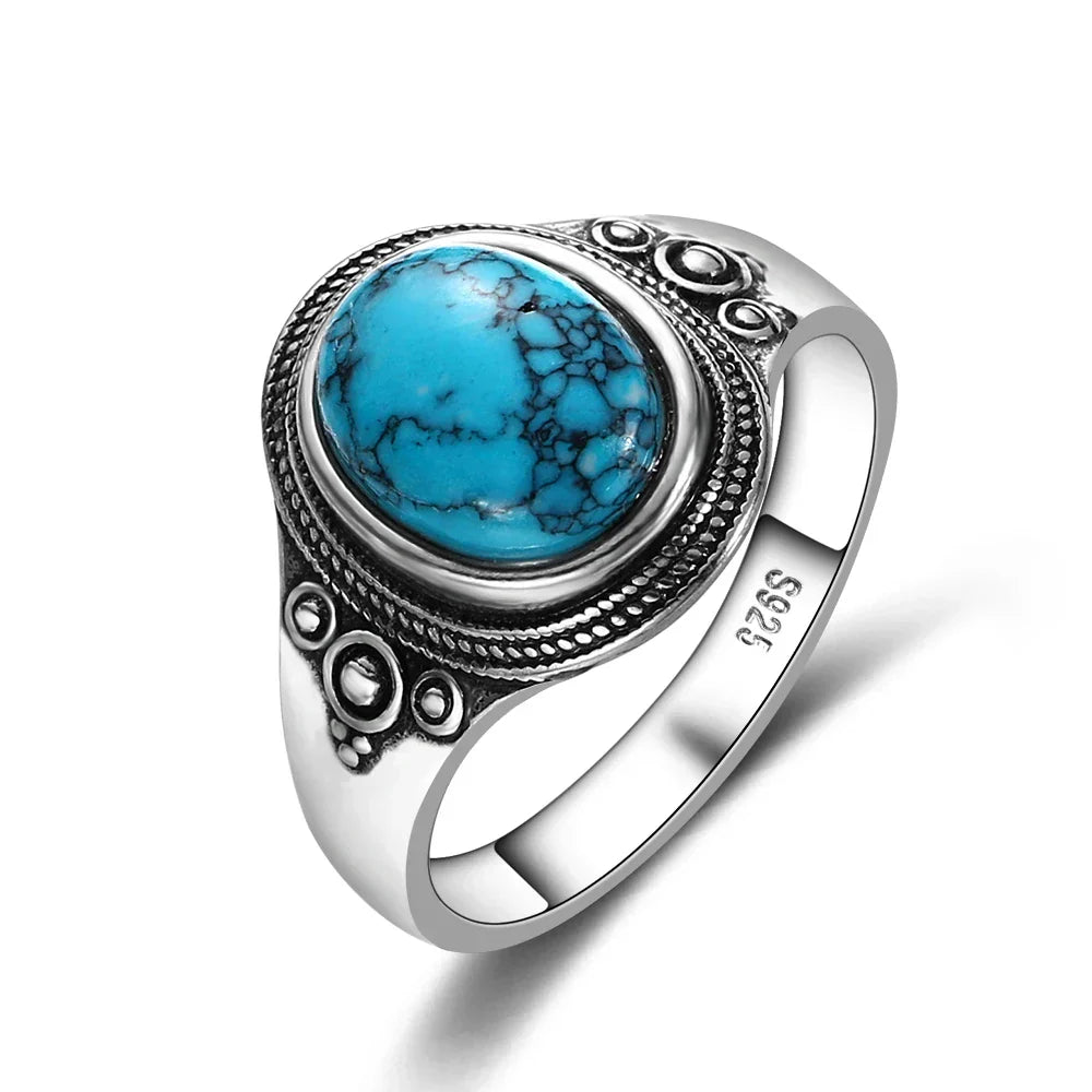 Anillo de Color plata Atemporal con Turquesa Ovalada