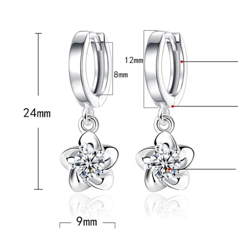 Pendientes de color plata esterlina con circonitas moradas y blancas