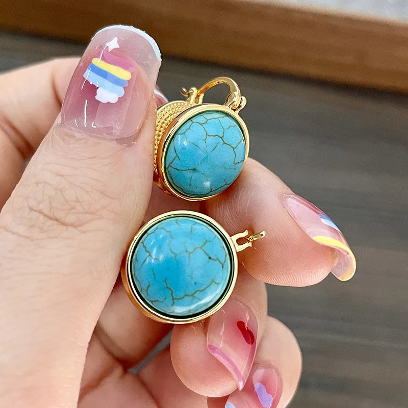 Pendientes de Stud Geométricos Vintage Elegantes en Turquesa
