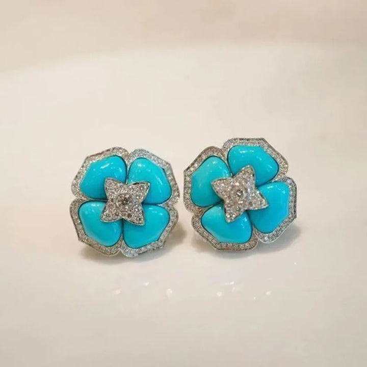 Pendientes de Flor Azul Sofisticados de Color plata