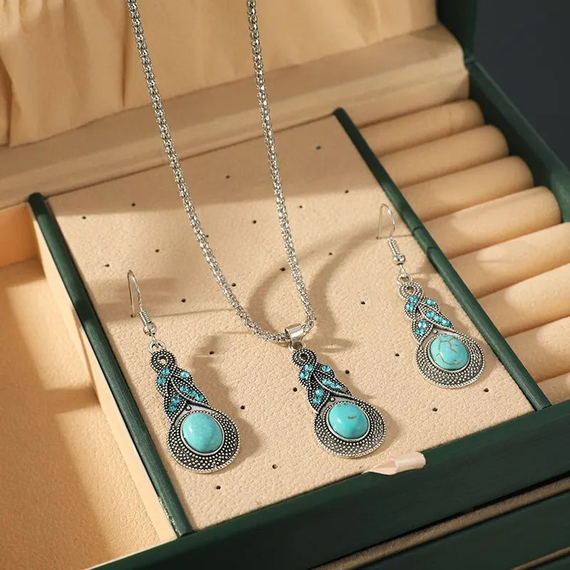 Conjunto de Joyería de Piedras Turquesa Vintage