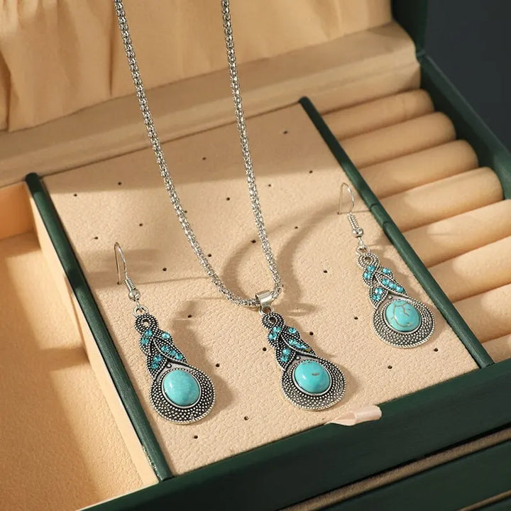 Conjunto de Joyería de Piedras Turquesa Vintage